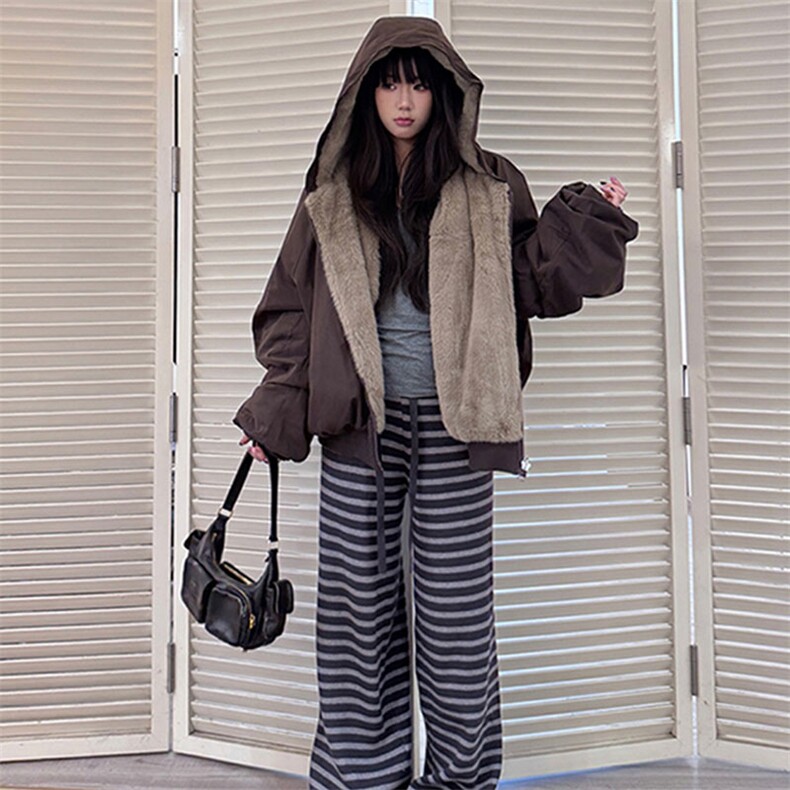 两面穿现货重磅短款座山雕棉衣男女双面穿毛毛绒棉服加厚外套,男装棉衣,电商A486