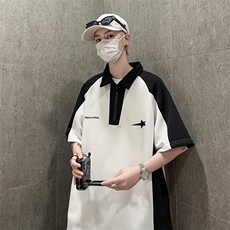 美式复古短袖T恤男女夏季撞色拼接翻领潮牌情侣休闲上衣PA18-P30，男装T恤，星座1008-1