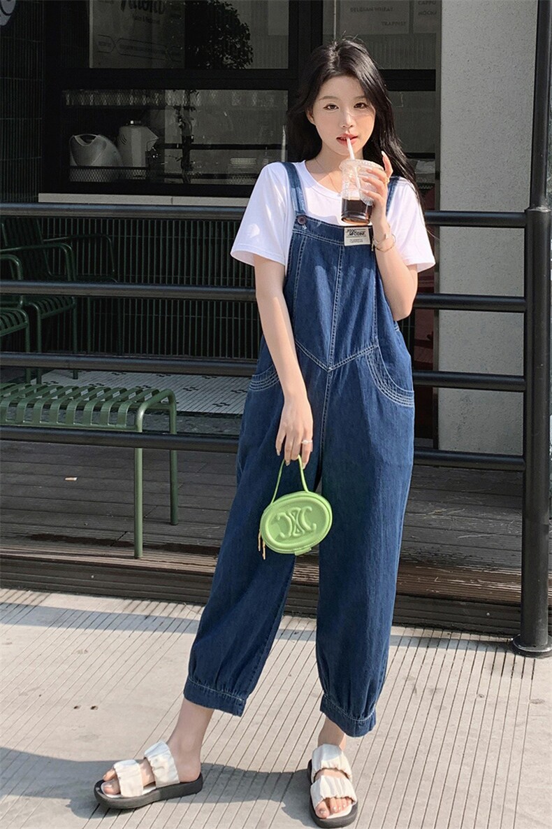 大量现货！放心推！牛仔背带裤套装女2024夏季新款女装两件套,女装套装/套裙,慧尚依恋