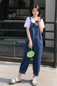 大量现货！放心推！牛仔背带裤套装女2024夏季新款女装两件套图片