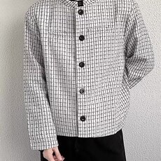 立领西装单排扣西服千鸟格小香风中山装外套有垫肩JK0183P55，男装西服套装，星座1013-1