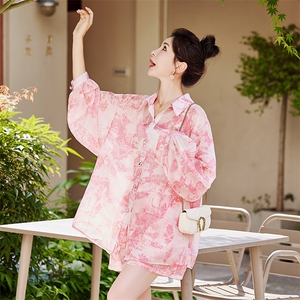 青花瓷衬衫短裤套装女新款夏季小个子欧货新中式休闲防晒两件套图片