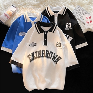 1港风polo衫潮大码M-5XL情侣风翻领短袖T恤男DP7741P45控68,条纹开衫马甲背心怎么搭配图片