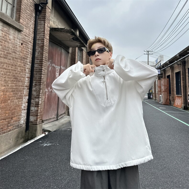 华夫格立领半拉链卫衣男设计感小众金属宽松套头秋季外套W872-P40,男装卫衣,星座308B-1