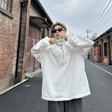 华夫格立领半拉链卫衣男设计感小众金属宽松套头秋季外套W872-P40，男装卫衣，星座308B-1