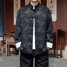 男士外套麂皮绒印花夹克盘扣立领唐装风XZ1512-2508-P85，男装夹克，星座1512