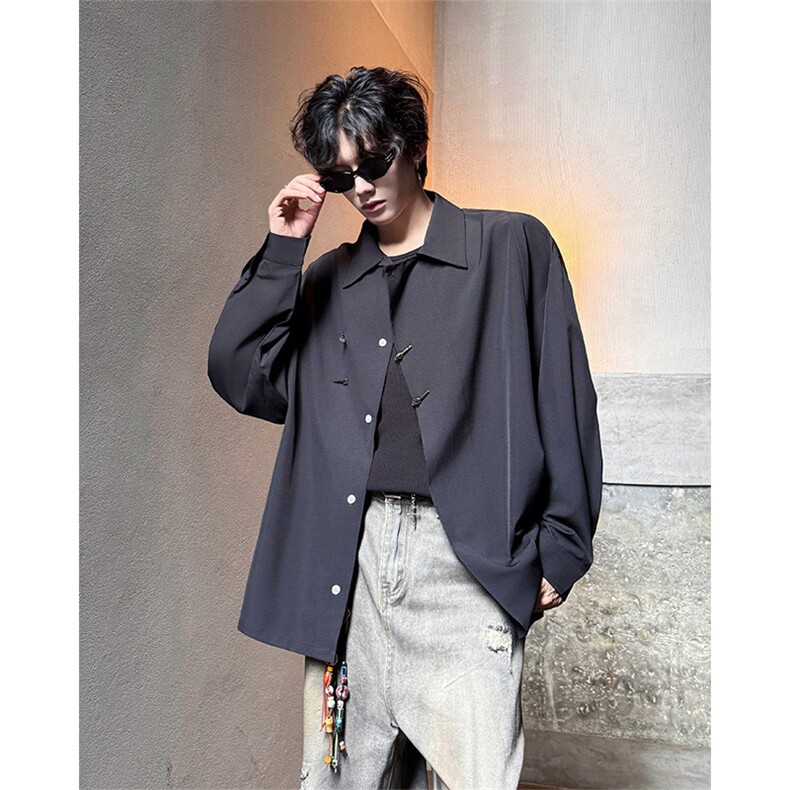CS1153-特P40控78秋季新款垂感佳新中式衬衫宽松衬衣大码男,男装衬衫,电商A059