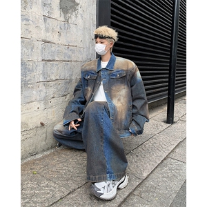 美式复古水洗做旧牛仔夹克男痞帅炸街高级感外套vintage潮牌褂子图片