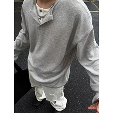 美式高街假两件t恤男双层领设计感修身长袖打底领灯芯绒叠穿卫衣，男装T恤，星座1210-1