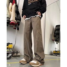 美式复古工装裤解构设计新款宽松牛仔裤美拉德棕色裤子男K68，男装牛仔裤，星座516A