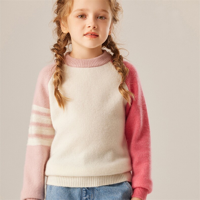 2025秋冬男女童拼色baby小山羊绒衫加厚插肩四道杠针织打底毛衣，童装儿童羊绒衫，旭泰羊绒