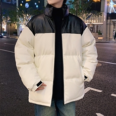 港风潮牌新款亮皮防水立领棉服潮流保暖棉衣M083-P100控139，男装棉衣，星座717