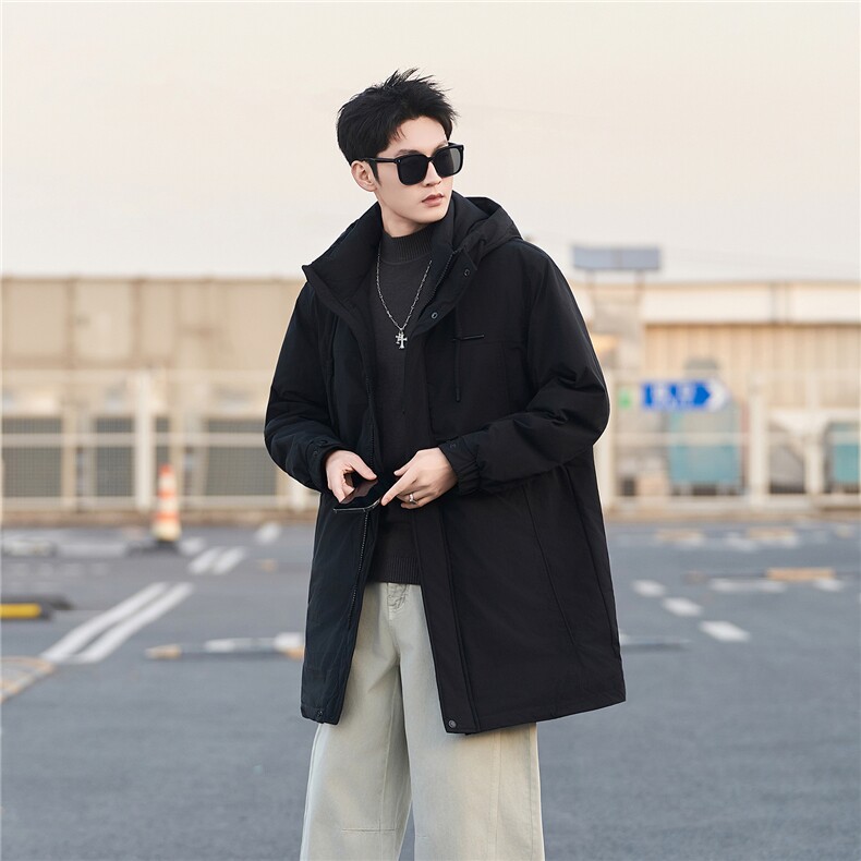 标50绒冬季袄子男士中长款连帽羽绒服保暖外套B338-9919-P275，男装羽绒服，电商B338