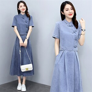 天丝牛仔连衣裙女夏季2024新款两件套洋气减龄套装裙宽松大码套装图片