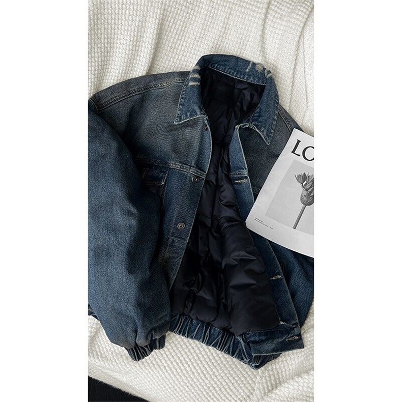 美式复古做旧牛仔羽绒服短款翻领白鸭绒夹克外套男yrf210-TP355，男装夹克，电商A089-1