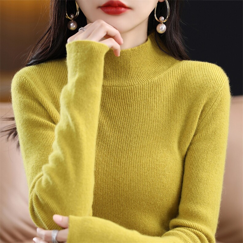 半高领毛衣女内搭秋冬2024年新款修身显瘦长袖紧身短款,针织衫/毛衣,皓宇羊绒