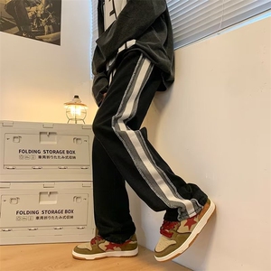 撞色拼接牛仔裤男潮牌ins直筒宽松拖地裤子春秋季美式G3081-P45图片