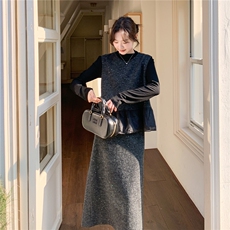 2026年春季新款高级感毛呢时尚套头马甲三件套装女气质套裙，女装套装/套裙，艾米莉亚