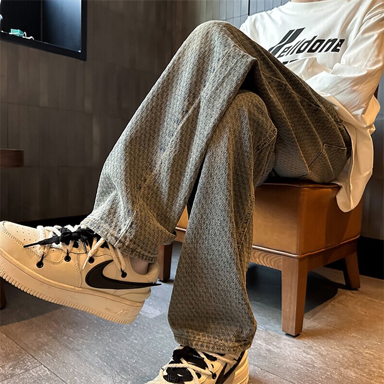 2025秋季新款外景大码日系直筒格子牛仔裤M-5XGK24523-特P40，男装牛仔裤，电商A022