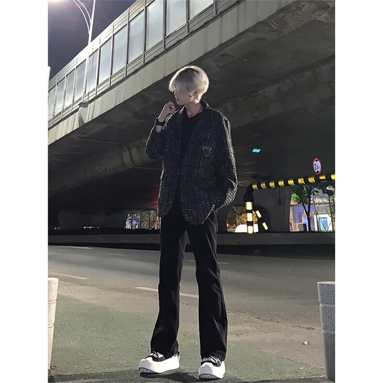 高街vibe纯黑色牛仔裤男款夏季修身直筒弹力微喇叭裤控价68,男装牛仔裤,星座310A-4
