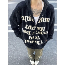 美式复古高街破洞连帽针织衫毛衣外套秋冬开衫字母外套ZY106P38，男装针织衫/毛衣，星座1112-1