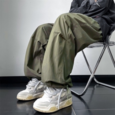 港风秋款男裤复合皱拼接抽绳束脚休闲长裤H85P45，男装休闲裤，星座1013-1