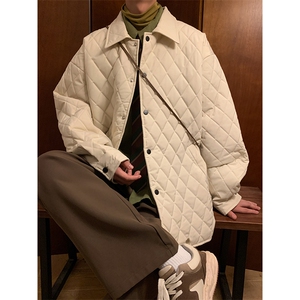 MY8158/P85秋冬新款菱形格轻薄棉衣宽松外套男女棉衬衣薄棉外套图片