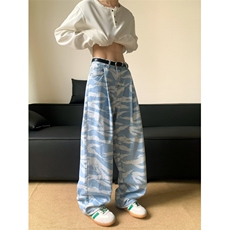 波纹美式高街牛仔裤男女韩版潮流痞帅2025秋季ins长裤RK3148-P49，男装牛仔裤，星座412-3