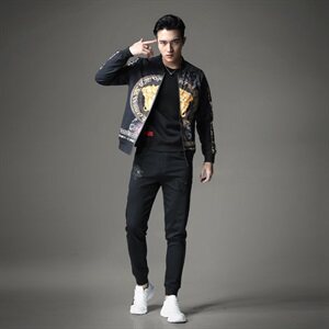2021 秋款3D经典印花欧板备注棒球领夹克衫 5501-1图片