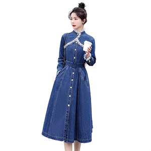 时尚显瘦牛仔连衣裙女长袖修身气质淑女风裙子图片