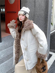 拼环保羊羔毛宽松款派克棉服可收腰--2B72--8867--P215--K298图片