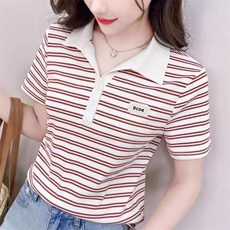 2025新款减龄短袖上衣条纹时髦时尚百搭，女装T恤，思沃羊绒