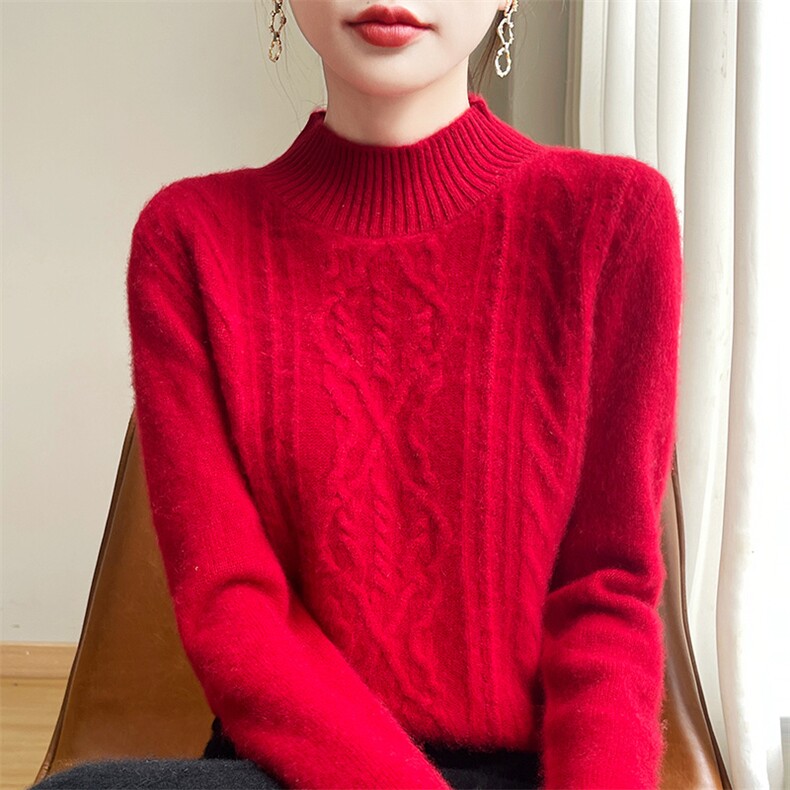 2024秋冬新款羊毛衫女半高领加厚毛衣百搭宽松针织打底衫潮，女装羊毛衫，郡淞羊绒