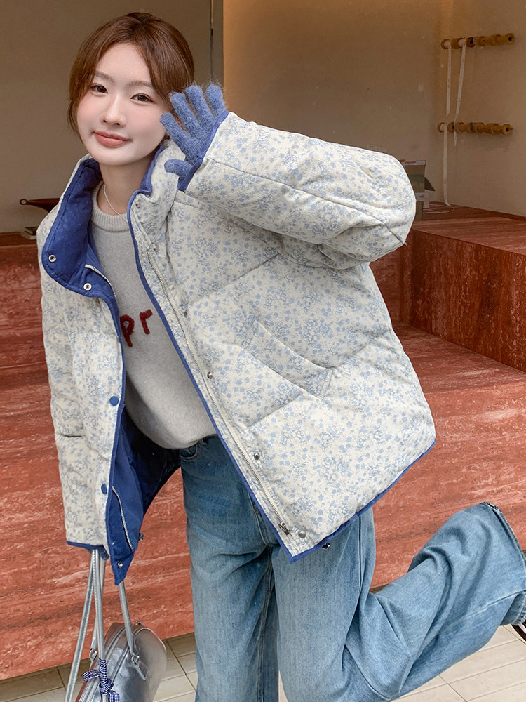 独特漂亮超好看碎花羽绒服女冬2024年新款新中式国风立领短款外套,女装羽绒服,浙宝305