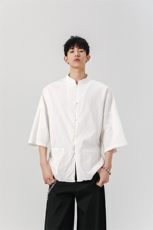 8XL-M风大码夏短袖衬衫男外套棉麻七分袖上衣CS505P60控78，男装衬衫，电商D206-1