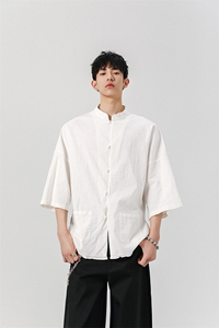 8XL-M  风大码夏短袖衬衫男外套棉麻七分袖上衣CS505P60控78图片