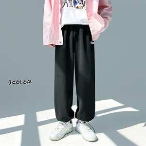 2023夏宽松无影墙撞色腰华夫格贴标休闲运动卫裤束脚裤K23850-P35图片
