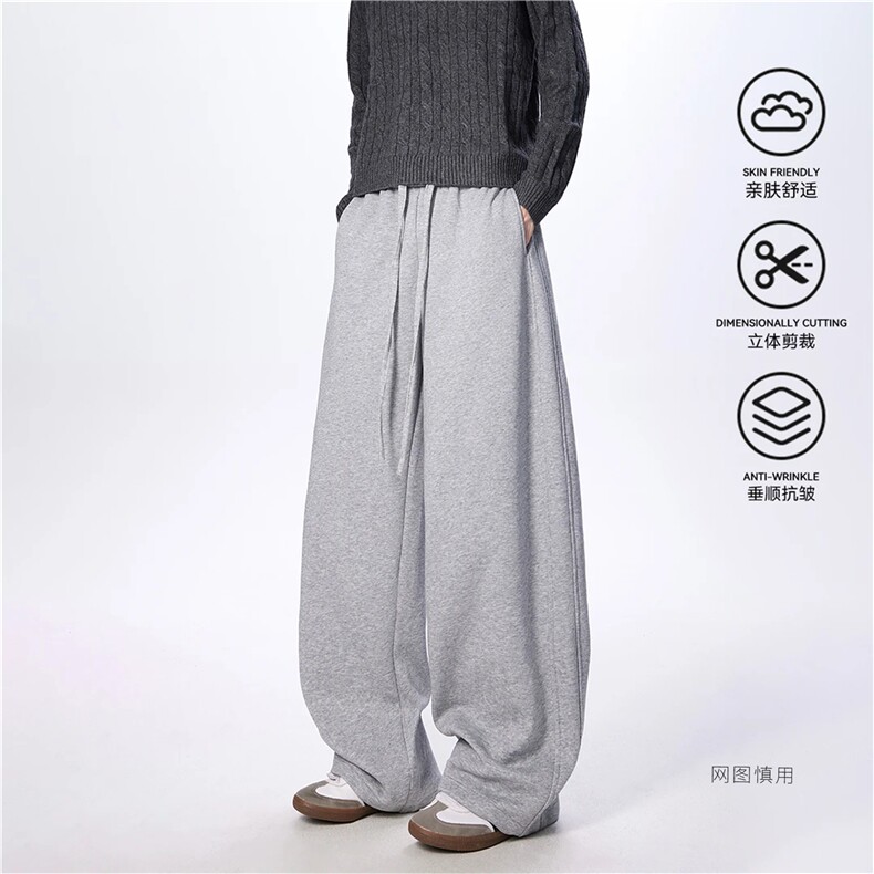 网图大秋冬加绒男弯刀裤垂感卫裤运动裤K10235-38/K10235绒43,男装休闲裤,电商A099