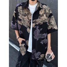 夏新款印花短袖衬衣男休闲宽松冰丝男装上衣衬衫C2418，男装衬衫，星座1116A（原606A-3）