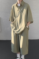 TZ778-特P55控98夏季冰丝七分裤短袖衬衫大码T恤套装，男装牛仔裤，电商A059