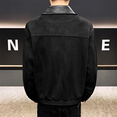 2025新款中式鹿皮绒翻领双拼男士夹克时尚休闲外套上衣-2510-P110，男装夹克，电商A225
