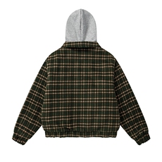 美式复古毛呢条纹假两件连帽夹棉外套秋冬男女款201-2A768P148，女装短外套，星座201-2