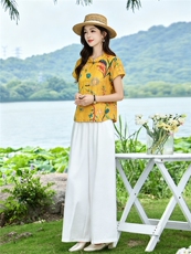 现货！夏季套装2026新款松弛感新中式盘扣上衣服女两件套端庄大气，女装套装/套裙，衣之秀