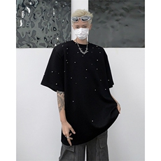 美式高街重磅垫肩短袖T恤手工金属珍珠设计感体恤TX1122P68，男装T恤，星座512-1（原513-3）