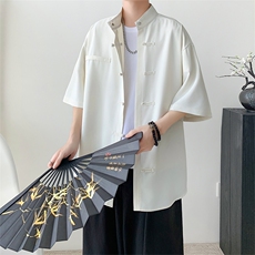 X2448-TP30控价48新中式冰丝衬衫男风五分袖衬衣宽松大码男，男装衬衫，电商A102-1