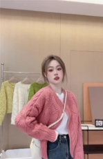 秋季新款糖果色双开拉链开衫时尚百搭，女装针织衫/毛衣，兰叶羊绒
