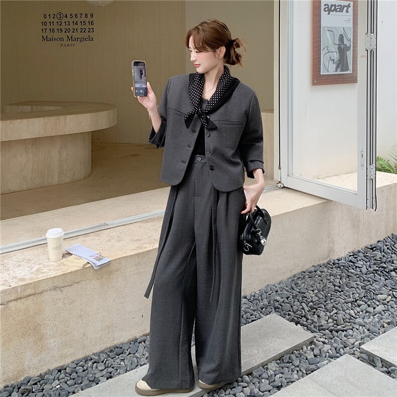 现货新款西装外套阔腿裤（送丝巾）三件套25092P175K258,女装套装/套裙,2D035