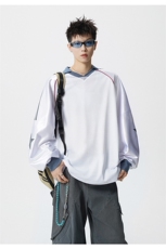 可二开美式POLO衫大码M-5XL拼接V领球衣长袖T恤男CX78111P45控69，男装Polo衫，星座227-7