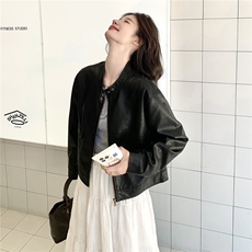 复古黑色短款皮衣外套女2025秋季高级感小个子休闲酷飒风机车夹克，女装皮衣，2C258