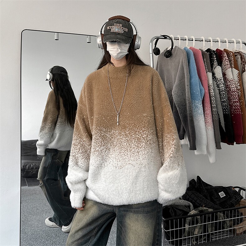 冬季新款 D5588-TP5078 美式复古设计感渐变撞色休闲针织毛衣图片
